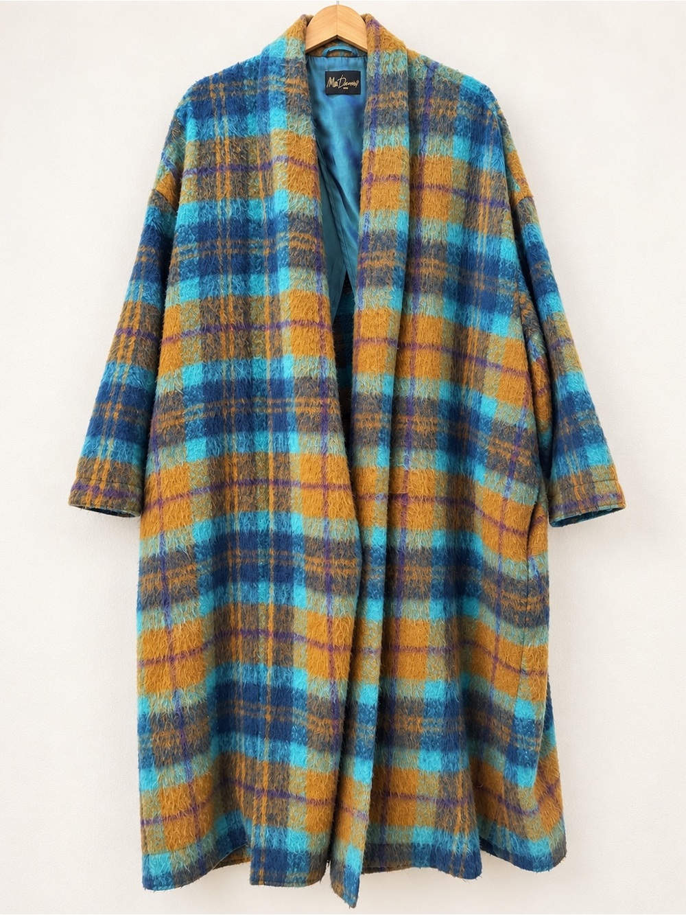 Mes Demoiselles Teal Multicolor Wool Plaid Coat Satin Lined Size 0 FR 34
